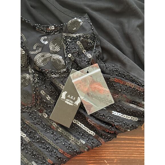 A.Z.I NWT Sequin Beaded L Black Semi Sheer Holiday Evening Going Out Top - Picture 9 of 13